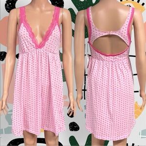 NWT✨ | Body Candy | Y2K Deadstock Pink Polka Dot Lace Trim Babydoll Pajama Dress